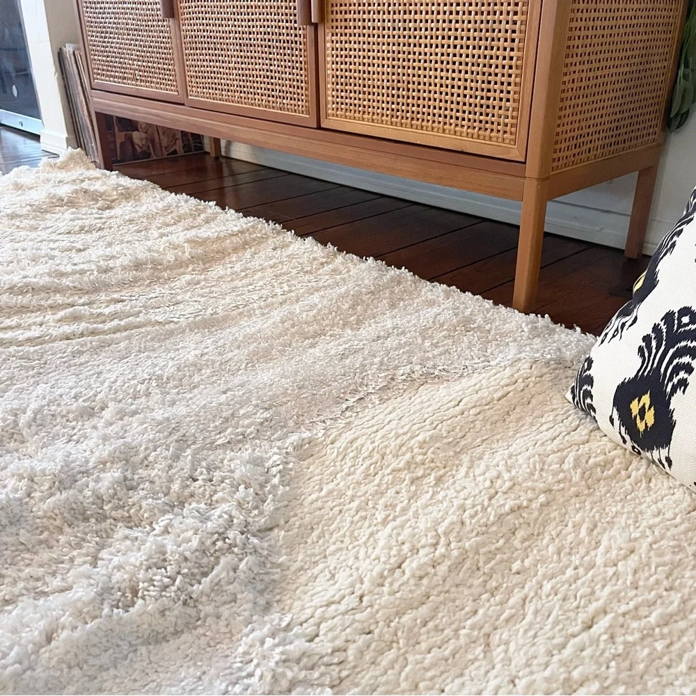 NEW West Elm White Cream Boho Tassel Geometric Shag Area Rug Carpet - 10' x 8'